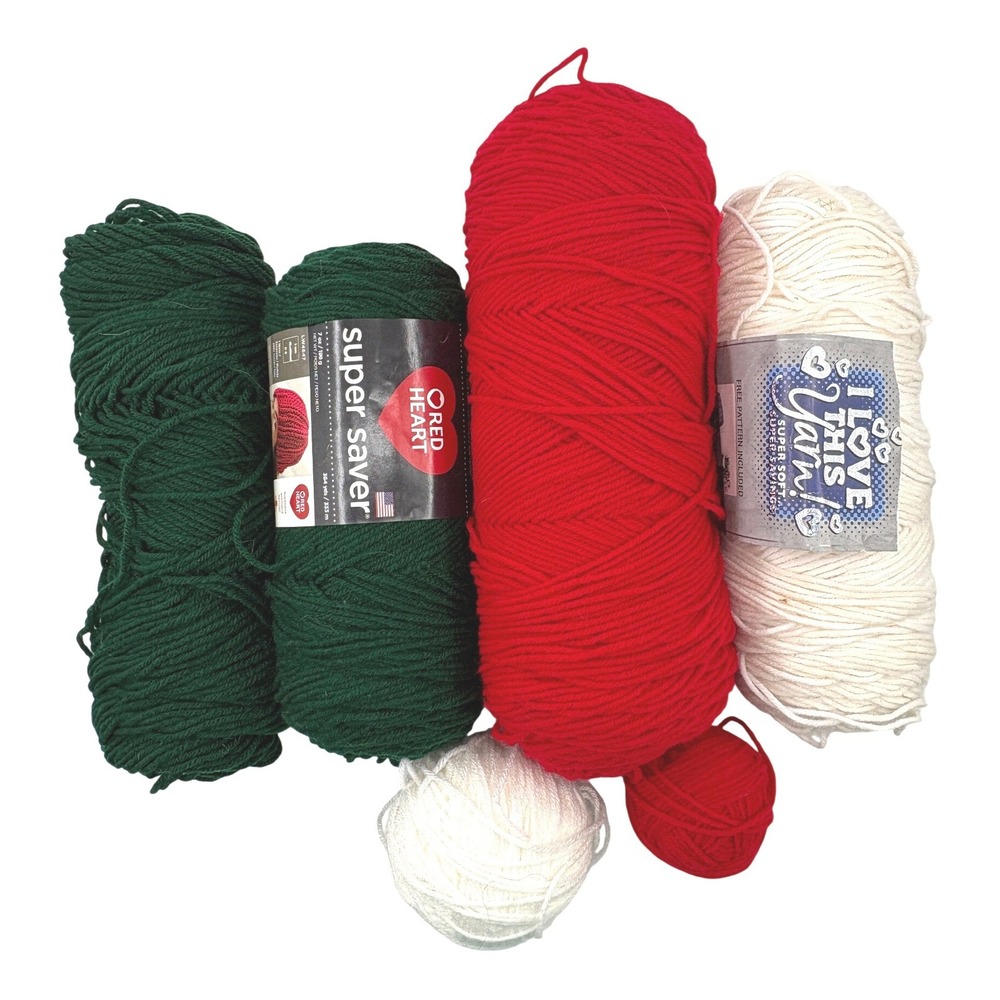 Christmas Yarn Lot Red Heart Super Saver Jumbo I Love This Yarn Bulk 2.2 lbs